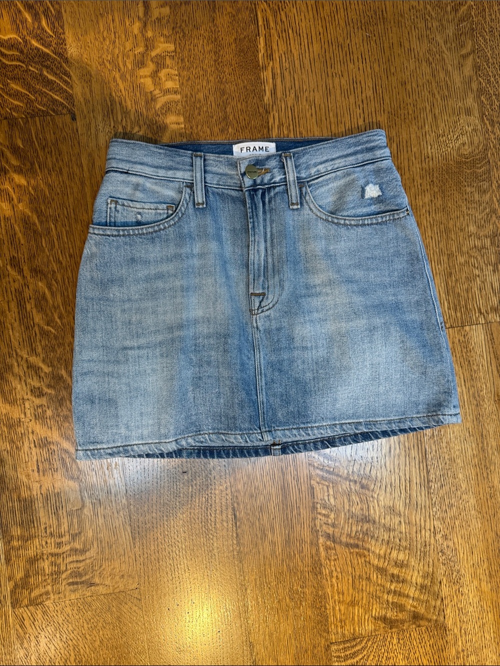 FRAME Le Mini Denim Skirt 25 Ryde Light Wash Distressed 100% Cotton Mini - Picture 2 of 10